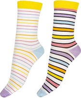 Pretty Polly Sokken - Bamboe - Milieu Vriendelijke - Pastel Stripe - Damessokken - One Size - Pastel/Mix - 2 Paar - Voordeelverpakking