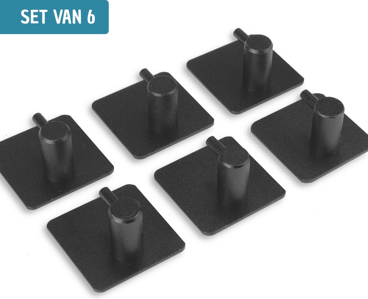 Vannons - Handdoekhaakjes - Zelfklevende haakjes - Set van 6 haakjes - RVS - Zwart - Vannons