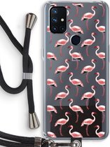 Case Company® - OnePlus Nord N10 5G hoesje met Koord - Flamingo - Telefoonhoesje met Zwart Koord - Bescherming aan alle Kanten en Over de Schermrand