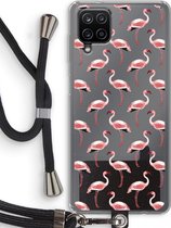 Case Company® - Samsung Galaxy A12 hoesje met Koord - Flamingo - Telefoonhoesje met Zwart Koord - Bescherming aan alle Kanten en Over de Schermrand