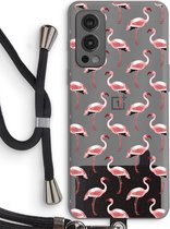 Case Company® - OnePlus Nord 2 5G hoesje met Koord - Flamingo - Telefoonhoesje met Zwart Koord - Bescherming aan alle Kanten en Over de Schermrand