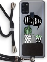 Case Company® - Samsung Galaxy A21s hoesje met Koord - Hey you cactus - Telefoonhoesje met Zwart Koord - Bescherming aan alle Kanten en Over de Schermrand