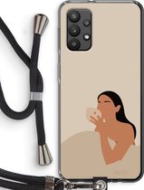 Case Company® - Samsung Galaxy A32 4G hoesje met Koord - Fresh coffee - Telefoonhoesje met Zwart Koord - Bescherming aan alle Kanten en Over de Schermrand