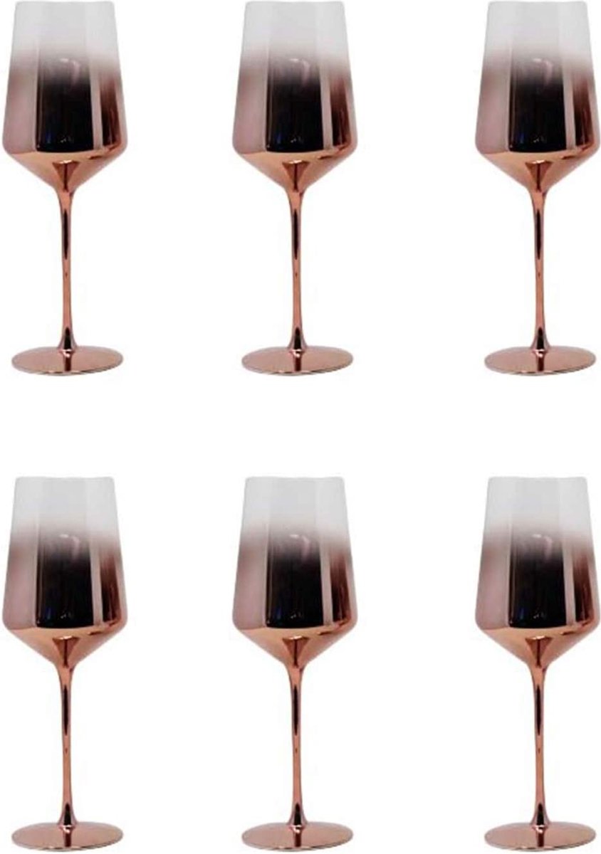 Vikko Décor Handgeblazen Wijnglas - Ombre Goud - Set van 6