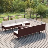 9-delige Loungeset met kussens poly rattan bruin