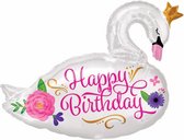ballon Happy Birthday Beautiful Swan 73 cm folie wit