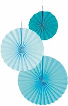 waaiers papier 18/30/38 cm blauw 3-delig