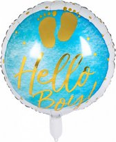 folieballon Hello Boy! 45 cm blauw/wit/goud