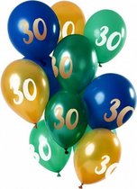 ballonnen 30 Jaar 30cm latex groen/goud 12-delig