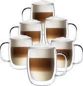 Luxe Latte Macchiato Glazen Met Oor - Dubbelwandige Koffieglazen - Cappuccino Glazen - 400 ML - 6x