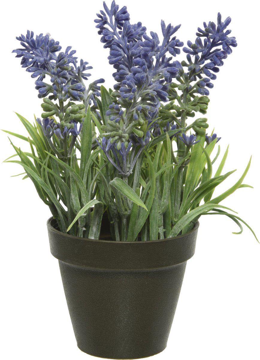 Decoris Kunstplant - 1x stuks - lavendel - paars - 17 cm - in pot - lavandula