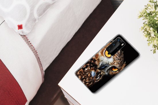 Coque Huawei P40 Pro - Hibou - Zwart - Jaune - Coque de téléphone en Siliconen