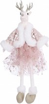 kerstfiguur edelhert 47 cm textiel wit/roze