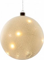 kerstbal Craquelure led 15 cm glas wit
