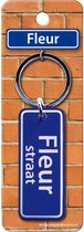 sleutelhanger straatnaam Fleur 9 cm staal blauw