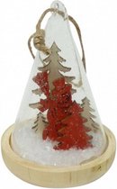 hangfiguur kerstboom 10,5 cm hout/glas bruin/rood