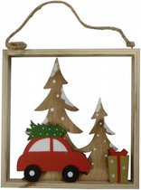 hangfiguur auto 20 x 21 cm hout bruin/rood/groen