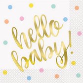 servetten Hello Baby 33 cm papier wit/goud 16 stuks
