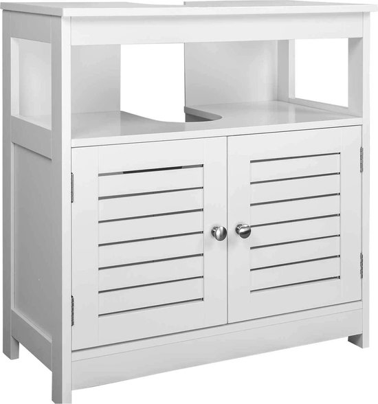 EUGAD Badkamerkast bamboe wastafelonderkast met 2 deuren,Staande Gootsteenkast 60x30x60cm,0017WY