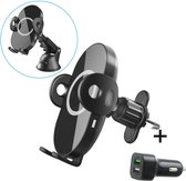 J.A.G. Chargers telefoonhouders auto met draadloze oplader- 15 Watt Snellader - Autolader voor Raam, Dashboard, Ventilatierooster en Bureau - Zwart