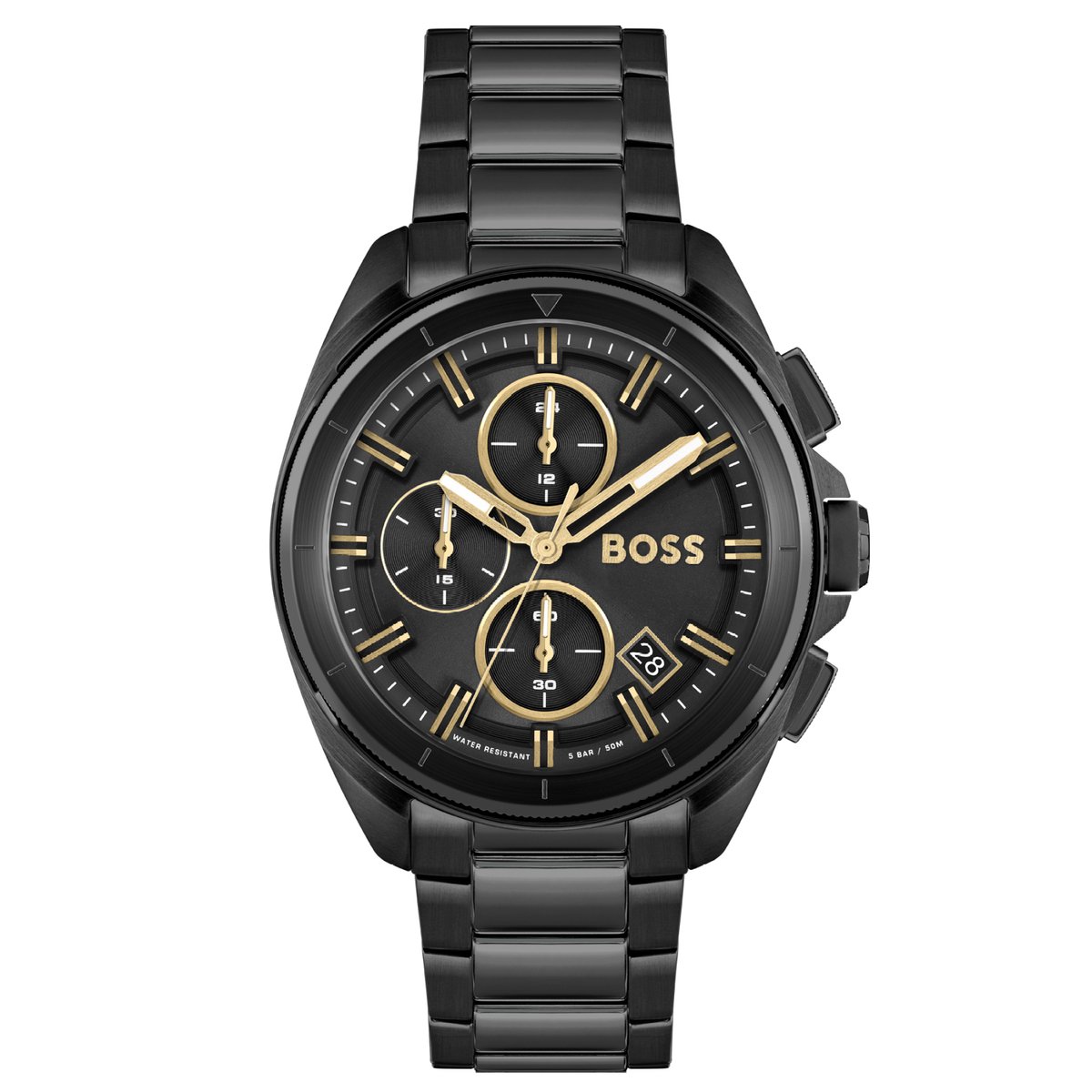 BOSS HB1513950 VOLANE Heren Horloge - Mineraalglas - Roestvrijstaal - Zwart - 44 mm breed - 4.4 cm lang - Quartz - Vouw-Vlindersluiting - 5 ATM (douchen)