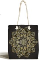 Sac de plage - Sac en toile - mandala Gold sur fond noir - 45x50 - Hobby bag - Sac bandoulière - Sac femme avec fermeture éclair - Abstrait Moderne