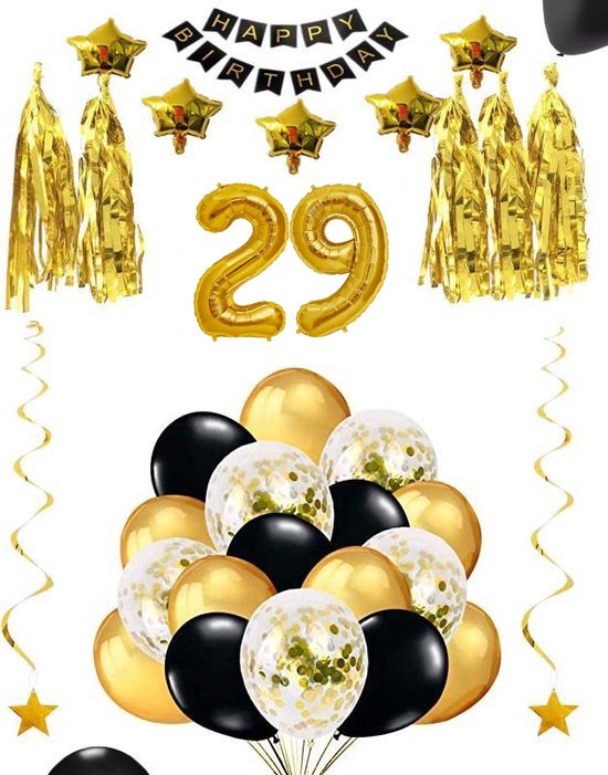 29 jaar verjaardag feest pakket Versiering Ballonnen voor feest 29 jaar. Ballonnen slingers sterren opblaasbare cijfers 29