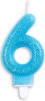 cijferkaars 6 glitter 7 cm wax blauw