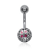Joy|S - Navel piercing - Sterling zilver 925 bal bloem bedel - staaf 316L Chirurgisch staal - Kristal roze