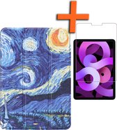 Hoes Geschikt voor iPad Air 2022 Hoes Tri-fold Tablet Hoesje Case Met Screenprotector - Hoesje Geschikt voor iPad Air 5 2022 Hoesje Hardcover Bookcase - Sterrenhemel