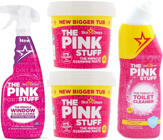 Stardrops 4x The Pink Stuff - Het wonder reinigingsmiddel – Glasreiniger spray - 2X 850gr Schoonmaakpasta - Toiletreiniger - Milieuvriendelijk - Huishouden