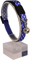 Verstelbare Marineblauw & Wit Polka Dot Gedessineerd Zachte Textuur Kattenhalsband Met Veiligheidsslot en rammelaar 22-30 cm