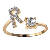 Ring Met Letter - Ring Met Steen - Letter Ring - Ring Letter - Initial Ring - (Zilver 925) Gold-Plated Letter R - Cadeautje voor haar