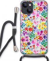 Case Company® - iPhone 13 mini hoesje met Koord - Little Flowers - Telefoonhoesje met Zwart Koord - Extra Bescherming aan alle Kanten en Over de Schermrand