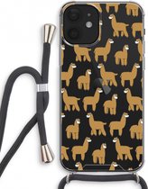 Case Company® - iPhone 12 mini hoesje met Koord - Alpacas - Telefoonhoesje met Zwart Koord - Extra Bescherming aan alle Kanten en Over de Schermrand