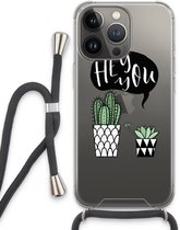 Case Company® - iPhone 13 Pro hoesje met Koord - Hey you cactus - Telefoonhoesje met Zwart Koord - Extra Bescherming aan alle Kanten en Over de Schermrand