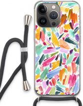 Case Company® - iPhone 13 Pro hoesje met Koord - Watercolor Brushstrokes - Telefoonhoesje met Zwart Koord - Extra Bescherming aan alle Kanten en Over de Schermrand