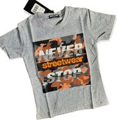 T-Shirt - Grijs - Never Stop Streetwear - 158/164