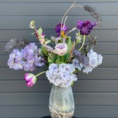 Seta Fiori Luxe Zijden Bloemen Kunstboeket - Kunstbloemen Boeket voor Binnen - Met Vaas – lilac – 75cm