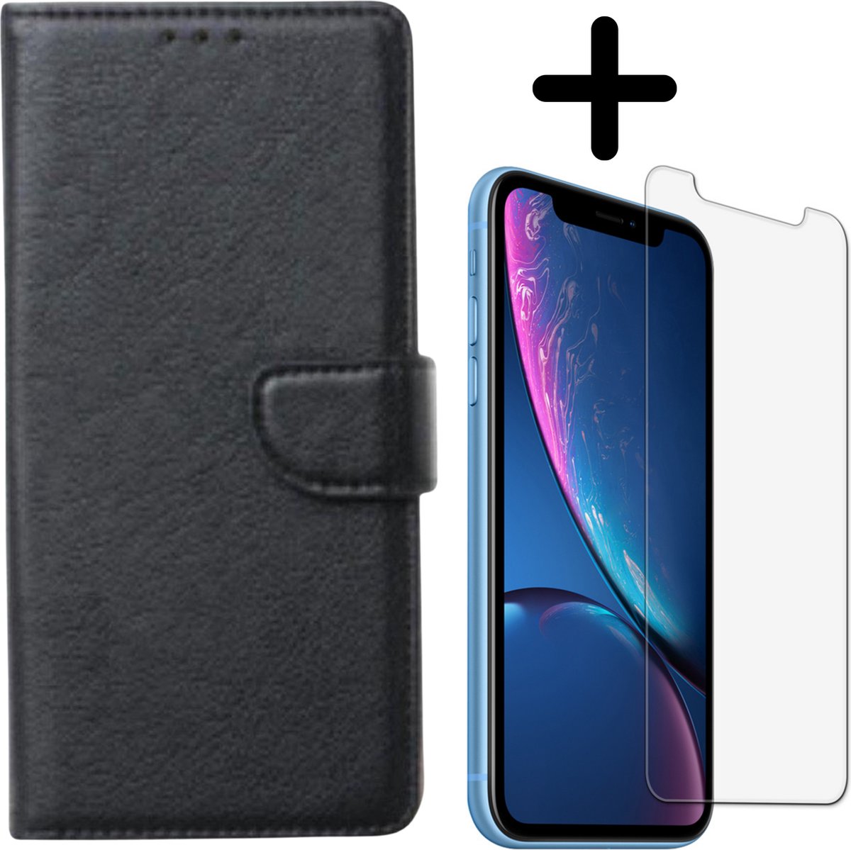 Fooniq Boek Hoesje Zwart + Screenprotector - Geschikt Voor Apple iPhone XR