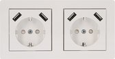 LED.nl® DUO Inbouw Stopcontacten met 2 x 2 USB A snelladers - Universeel - Wit