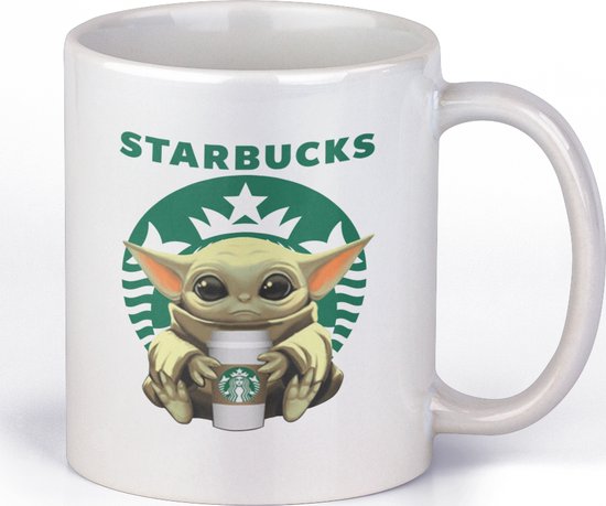 Mok bedrukt met Baby Yoda | Starbucks | koffiebeker | starwars beker | cadeau voor hem | man | haar | vrouw