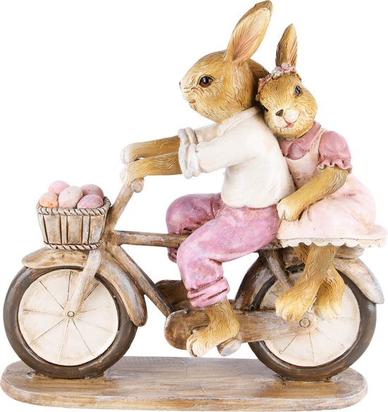 Lapin de Pâques / Rabbit / Lapin de Pâques / lapins / papa et enfant à vélo - Rose / crème / blanc / marron - 15 x 5 x 15 cm de haut.