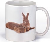 Mok met afbeelding konijn & jong | dierenmok | cadeau voor jongen | meisje | beker met bruin konijntje