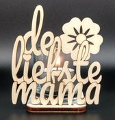 Waxinehouder - De liefste Mama - Hout - Inclusief glas - Moederdag - Verjaardag -  Kado - Met Bloem