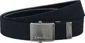 Landley Riem en toile unisexe avec boucle coulissante en métal - Stretch - Ceinture de couplage - Femme / Homme - Zwart - Longueur totale 100 cm / Taille de ceinture 85