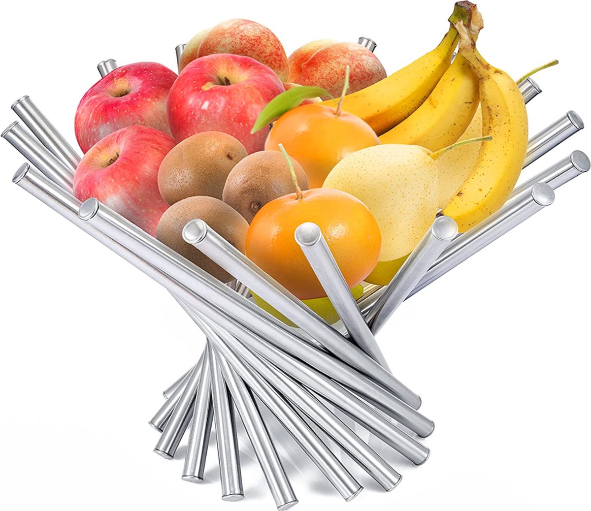 Fruitschaal- Fruitmand- Roestvrij Staal- Stainless Steel- Grijs- Fruitkom- Fruithouder- Fruitorganizor- 43 x 35,5 x 25 cm