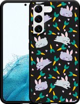 Galaxy S22+ Hoesje Zwart Funny Rabbit - Designed by Cazy