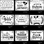 Bullet Journal Plastic Stencils - 9 stuks - Templates - Verjaardag - Birthday - Mix - Sjablonen - 12.7 x 17.8 cm - Handlettering toolkit - Knutselen - Decoratie - Accessoires