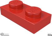 LEGO Plaat 1x2, 3023 Rood 50 stuks